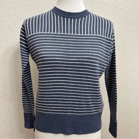 Abercrombie & Fitch Striped Navy and White Women's Crewneck Sweater - Picture 1 of 7